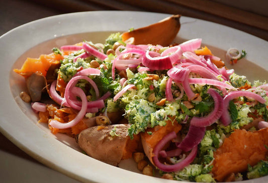 Baked Sweet Potato with Thai Broccoli Slaw